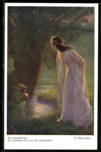 Künstler-AK Märchen Der Froschkönig - La princesse et le roi des grenouilles