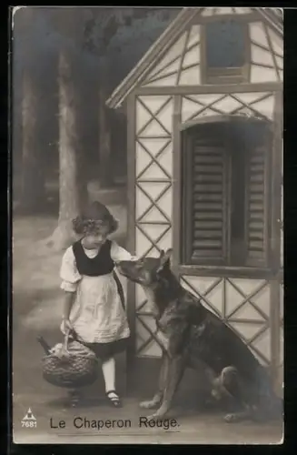 Künstler-AK Rotkäppchen im Dialog mit dem Wolf