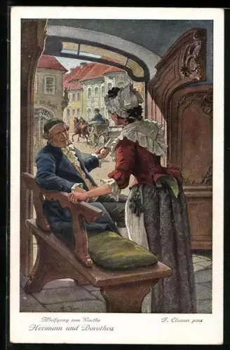 Künstler-AK F. Elssner: Wolfgang von Goethe, Hermann und Dorothea, Karte Nr. 1, Trefflich hast du gehandelt, oh Frau