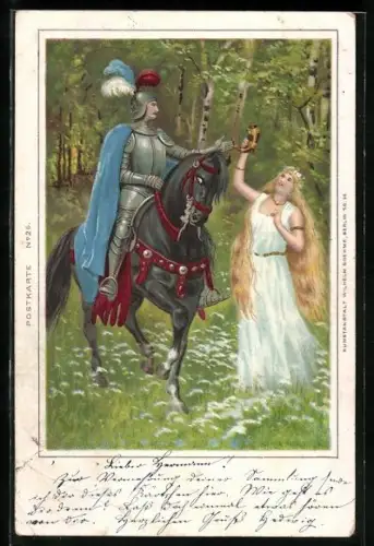 AK Ritter erhält von einer Germanischen Göttin ein Füllhorn