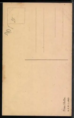 AK Frau Holle, Goldmarie steht unter dem Talerregen