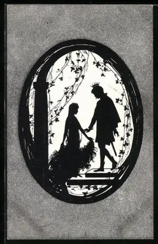 Künstler-AK Johanna Beckmann: Scherenschnitt mit Szene aus dem Märchen Allerleirauh