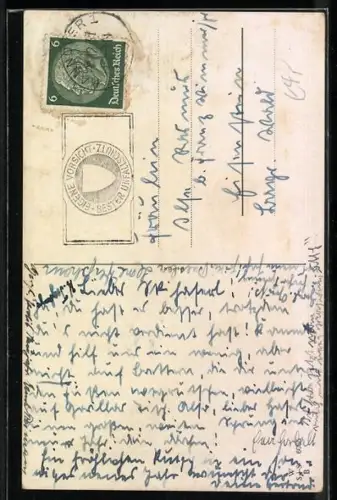 Künstler-AK John Wills: Schornsteinfeger mit Kleeblättern auf einem Dach