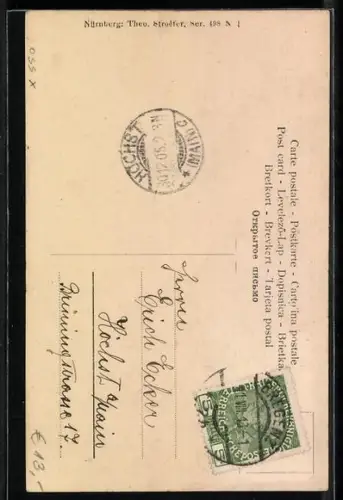 Künstler-AK R. Kratky: Dame umarmt einen Schneemann, Prosit Neujahr