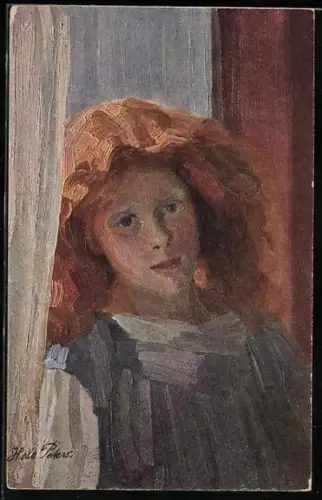 Künstler-AK Hela Peters: Rotköpfchen, Kleines Mädchen mit roten Locken