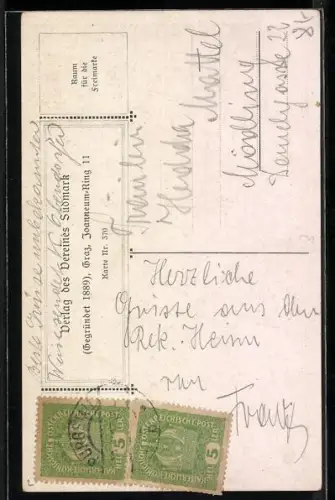 Künstler-AK Ernst Kutzer: Deutscher Michel hält einen Stock in der Hand, Verlag des Verein Südmark