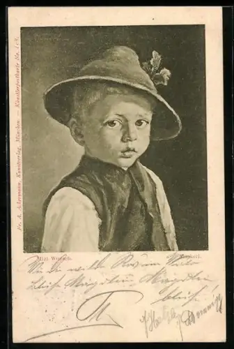 Künstler-AK Mizi Wunsch: Muckerl, Kleiner Junge in Tracht