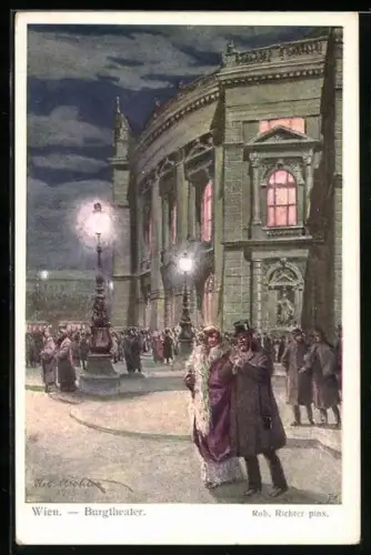 Künstler-AK Robert Richter: Wien, Burgtheater bei Nacht