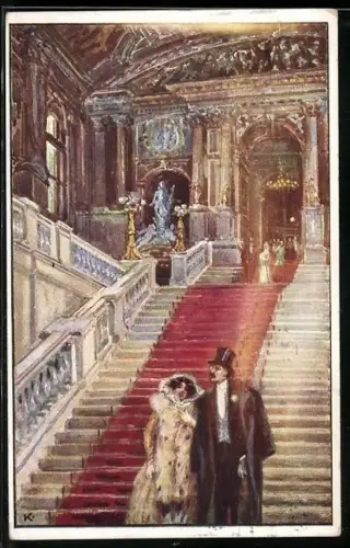 Künstler-AK J. Kalous: Wien, Feststiege im Burgtheater