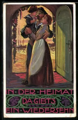 Künstler-AK Matrose wird von Familie empfangen