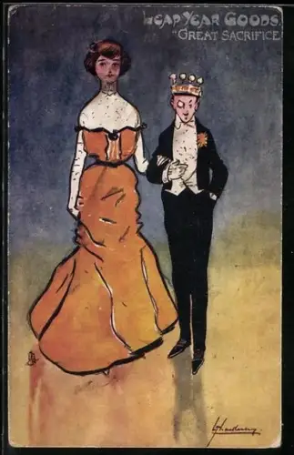 Künstler-AK L. Thackeray: Leap Year Goods, Grosse Frau mit kleinem Mann