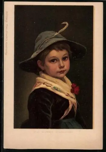 Künstler-AK Mizi Wunsch: Kleines Mädchen in Tracht mit Hut