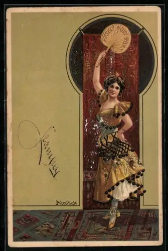 Künstler-AK Alfred Mailick: Tänzerin vor einem bunten Teppich