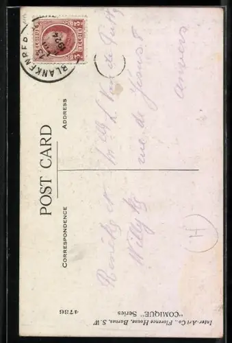 Künstler-AK Donald McGill: Mädchen reitet auf einem Esel am Strand