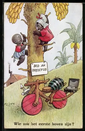 Künstler-AK Frederic G. Lewin: Kinder klettern auf einen Baum