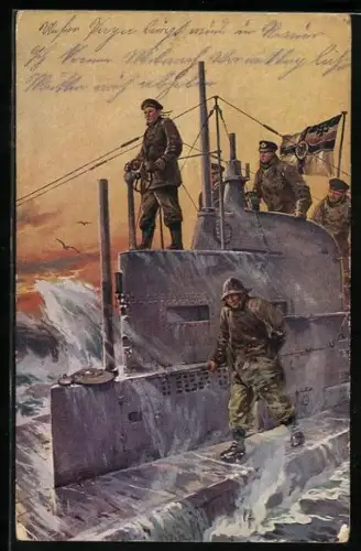 Künstler-AK Willy Stoewer: Auf dem Kommandoturm eines Unterseebootes