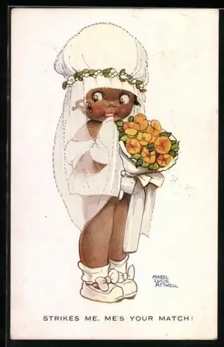 Künstler-AK Mabel Lucie Attwell: Kleine Braut mit Blumenstrauss