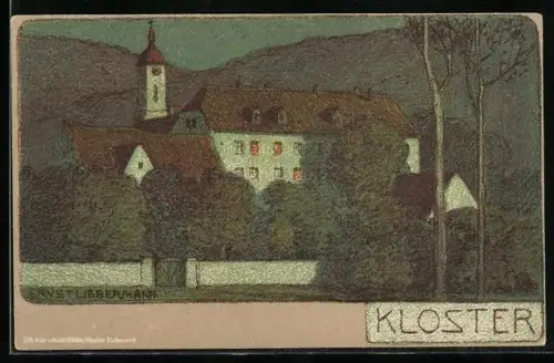 Künstler-AK Ernst Liebermann: Blick auf ein Kloster bei Nacht