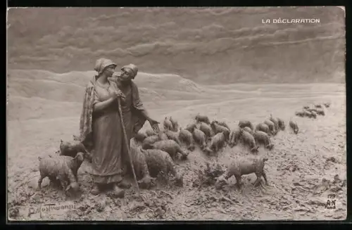 Künstler-AK Domenico Mastroianni: La Déclaration, Schäferpaar mit Herde