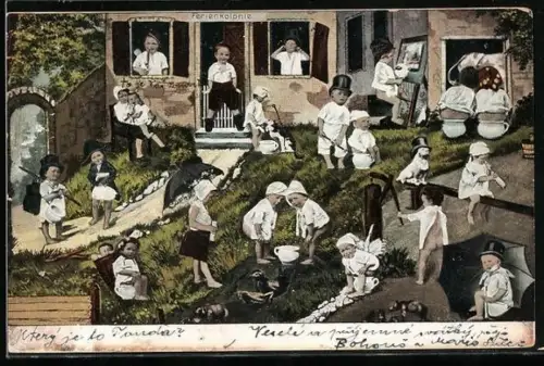 AK In der Ferienkolonie, Fotomontage