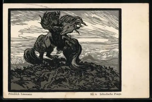 Künstler-AK Friedrich Lissmann: Isländische Ponys, Nr. 4