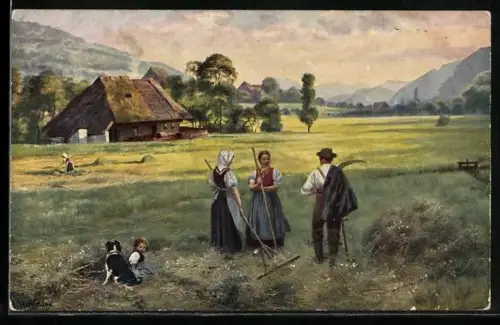 Künstler-AK Heinrich Hoffmann: Heuernte im Schwarzwald