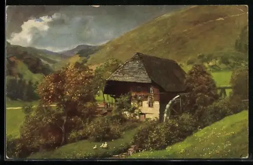 Künstler-AK H. Hoffmann: Mühle im Schwarzwald zur Sommerszeit