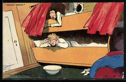 Künstler-AK Tom Browne: Honey-Moon, The First Night on Board ship