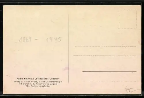 Künstler-AK Käthe Kollwitz: Städtisches Obdach, Erschöpfte Frau und zwei schlafende Kinder