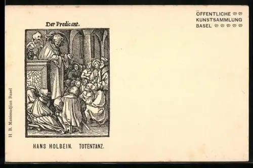 AK Basel, Totentanz, Der Tod hält die Hand über einen Prediger