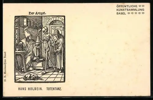 AK Basel, Totentanz, Der Tod ist dem Arzt behilflich