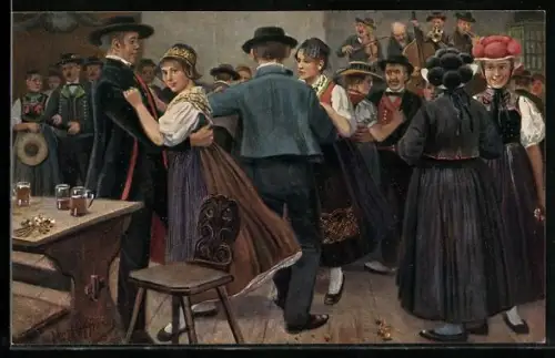 Künstler-AK H. Hoffmann: Kirchweihe in Kinzigtal