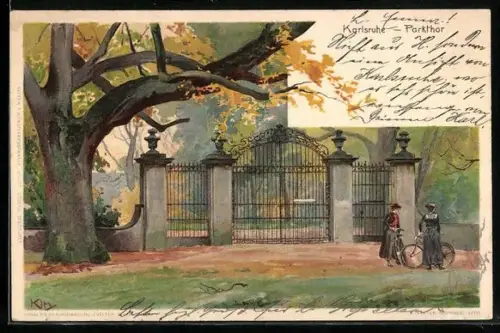 Künstler-AK Heinrich Kley: Karlsruhe, Parktor