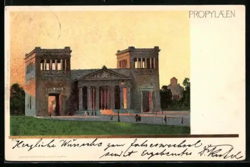 Künstler-AK Heinrich Kley: München, Propyläen bei Abendstimmung