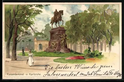 Künstler-AK Heinrich Kley: Kaiserdenkmal in Karlsruhe