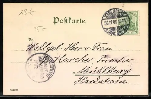 Künstler-AK Heinrich Kley: Kaiserdenkmal in Karlsruhe