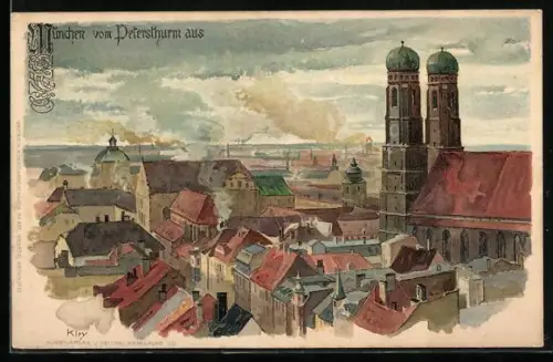 Künstler-AK Heinrich Kley: München, Ansicht vom Petersturm aus