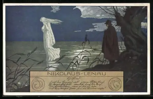 Künstler-AK Ernst Kutzer: Junger Mann sieht einen Geist auf dem See