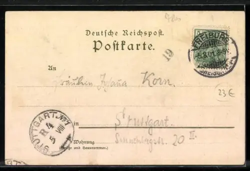 Künstler-AK Heinrich Kley: Freiburg, Ortsansicht mit Kirche