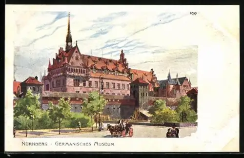 Künstler-AK Heinrich Kley: Nürnberg, Blick zum Germanischen Museum