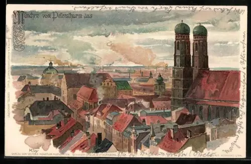 Künstler-AK Heinrich Kley: München, Ansicht vom Petersturm aus