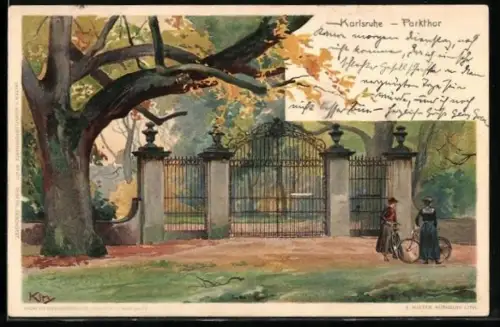 Künstler-AK Heinrich Kley: Karlsruhe, Parktor