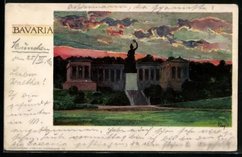 Künstler-AK Heinrich Kley: Tempel im Abendlicht