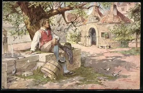 Künstler-AK Hans Kaufmann: Am Brunnen vor dem Tore