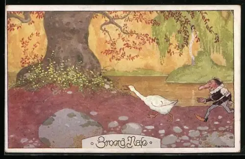 Künstler-AK Ernst Kutzer: Zwerg Nase läuft Gans nach, Märchen