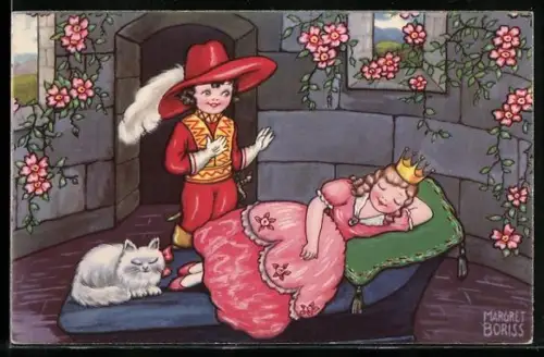 AK Prinz findet das schlafende Dornröschen, Katze