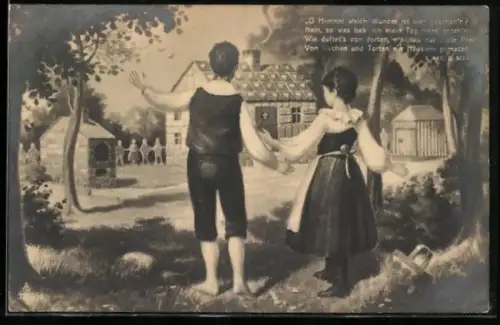 AK Hänsel und Gretel entdecken das Pfefferkuchenhaus im Wald, Märchen