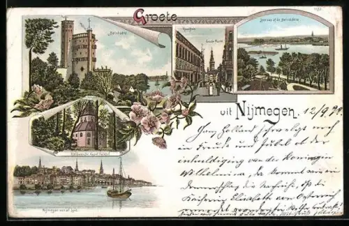 Lithographie Nijmegen, Raadhuis, Belvedere, Groote Markt