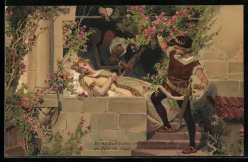 Künstler-AK Paul Hey: Märchen von Dornröschen im tiefen Schlaf