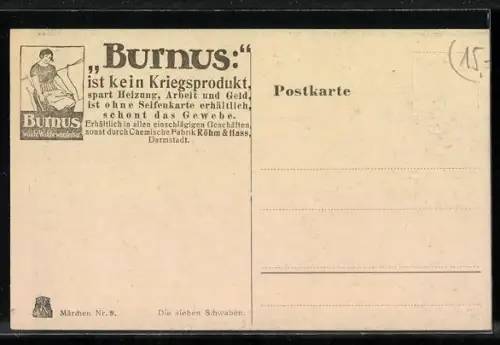 Künstler-AK P. Hey: Die sieben Schwaben mit Speer haben Angst vor einem Hasen